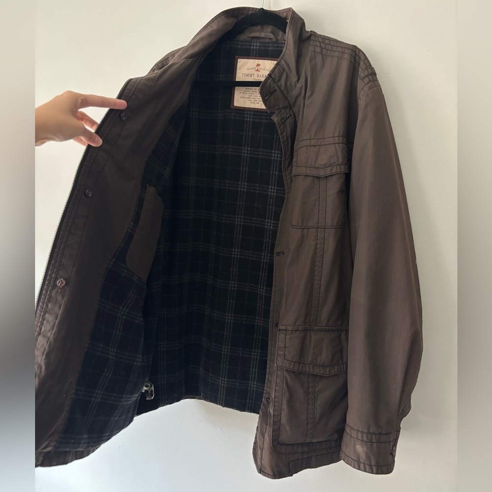 Vintage Streetwear Men Chocolate Brown Preppy Flannel Bomber Barn Jacket Large - Picture 7 of 11